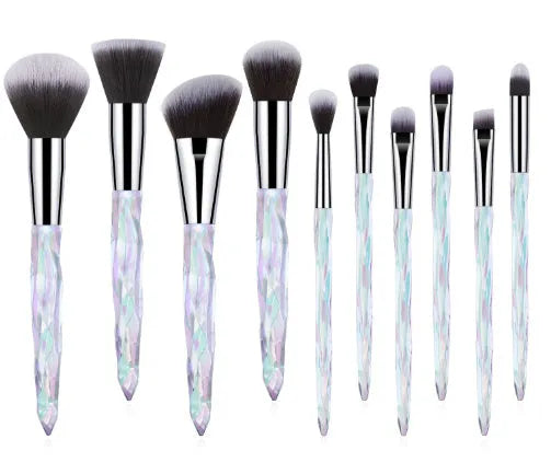 10 crystal diamond foundation brushes with synthetic bristles in black blue red yellow colour options