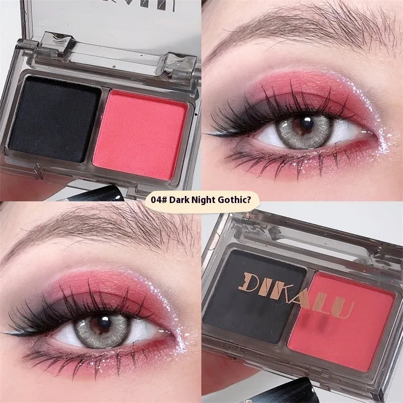 DIKALU two-tone pink and black eyeshadow plate with matte and shimmer finish