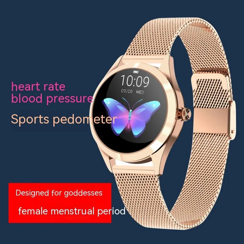Women's fashion smartwatch with heart rate monitor on wrist in black colour option