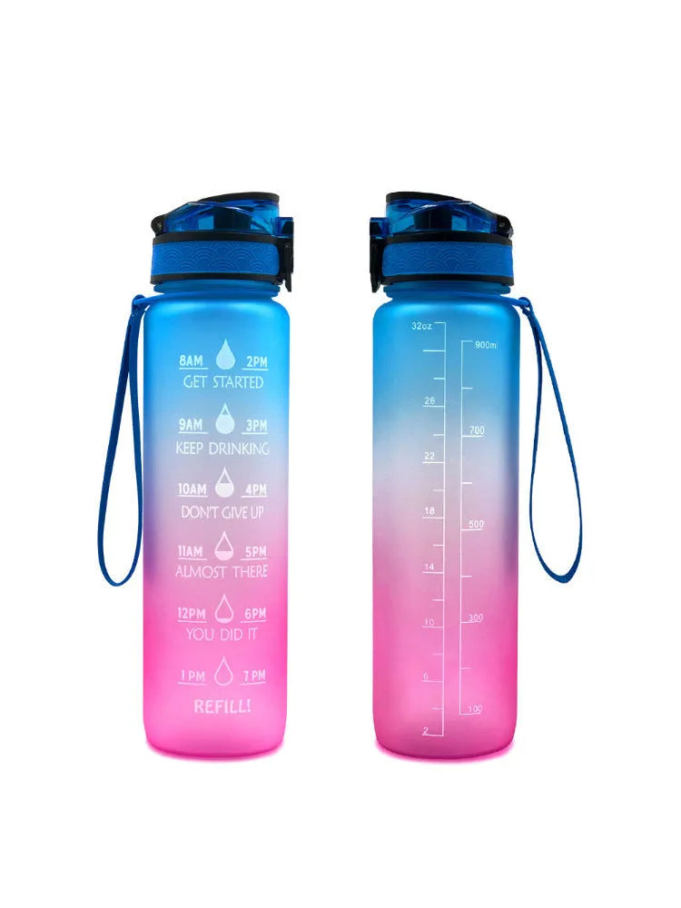 Clear 1000ml sports water bottle with infuser, showing BPA-free Tritan plastic construction.