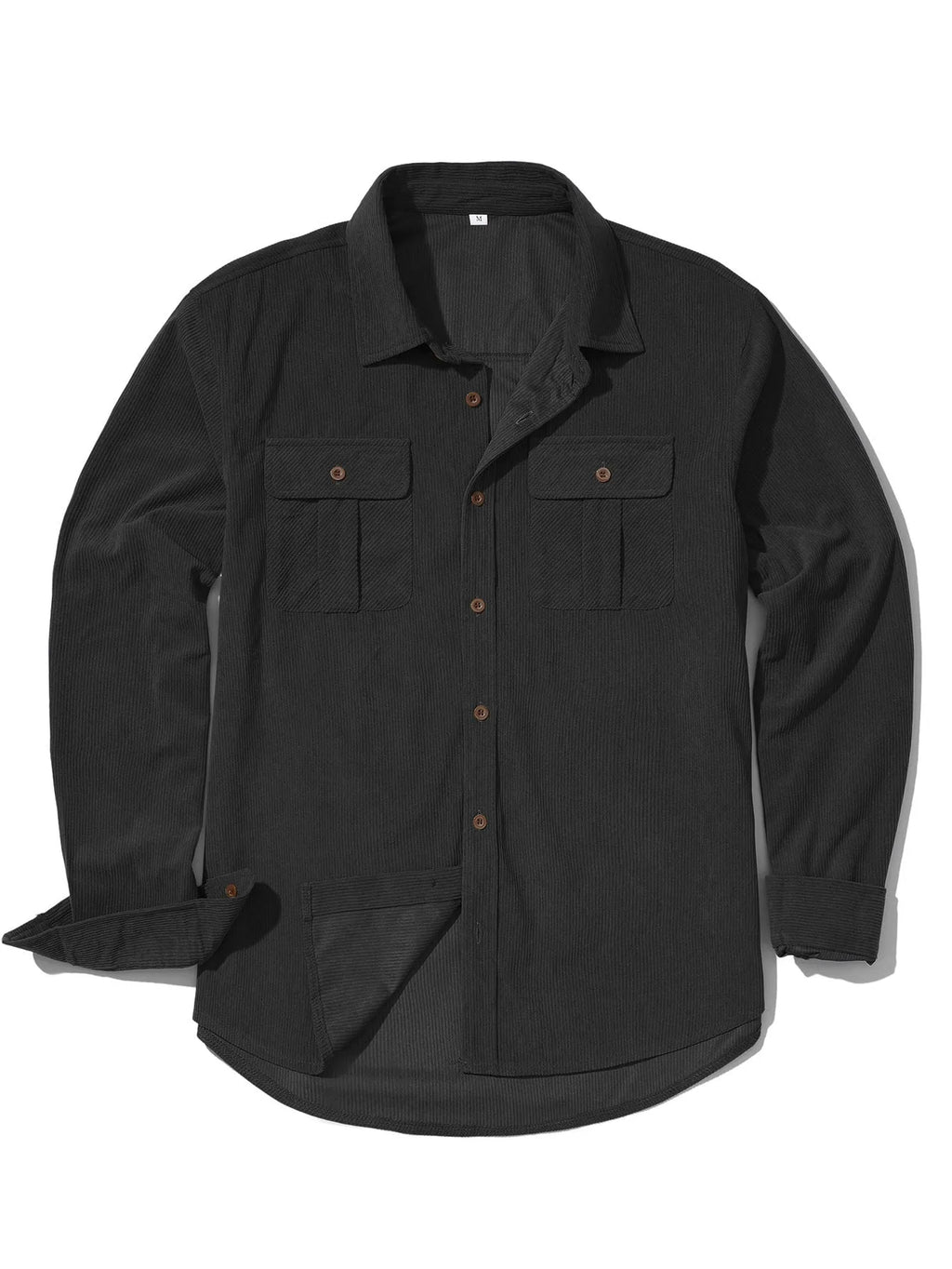 Men's retro corduroy shirt with velvet finish in Army Green colour showing loose fit and long sleeves