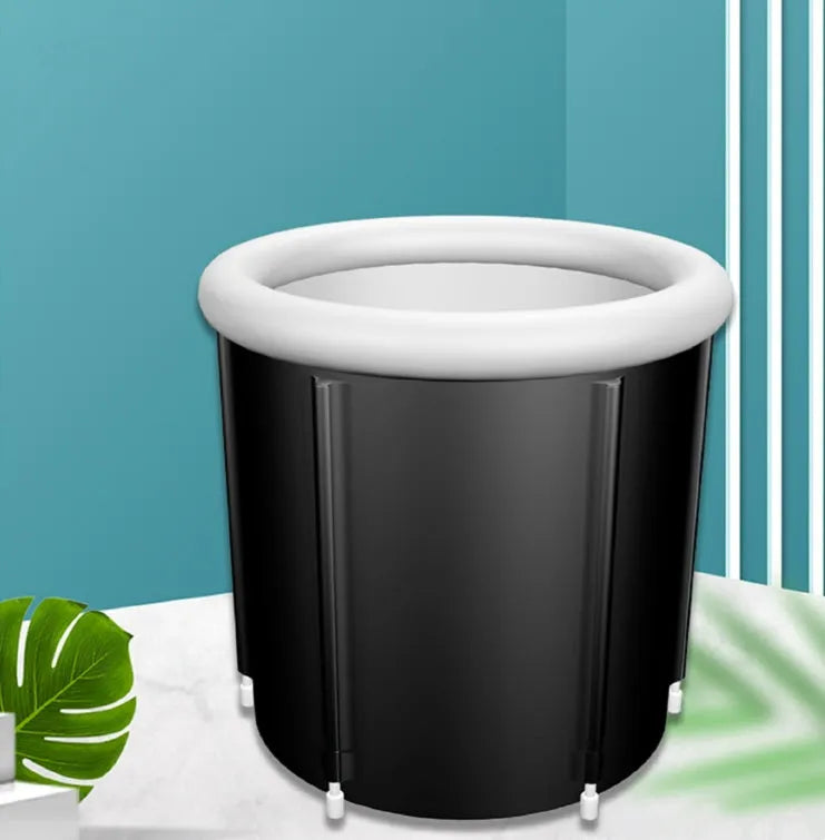Black inflatable PVC ice bath tub with weather lid for cold therapy