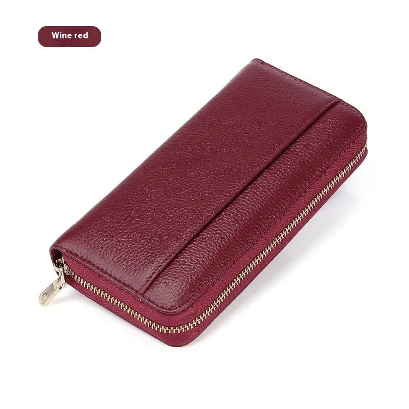 Women's genuine leather RFID anti-theft wallet in six colour options showing interior card slots