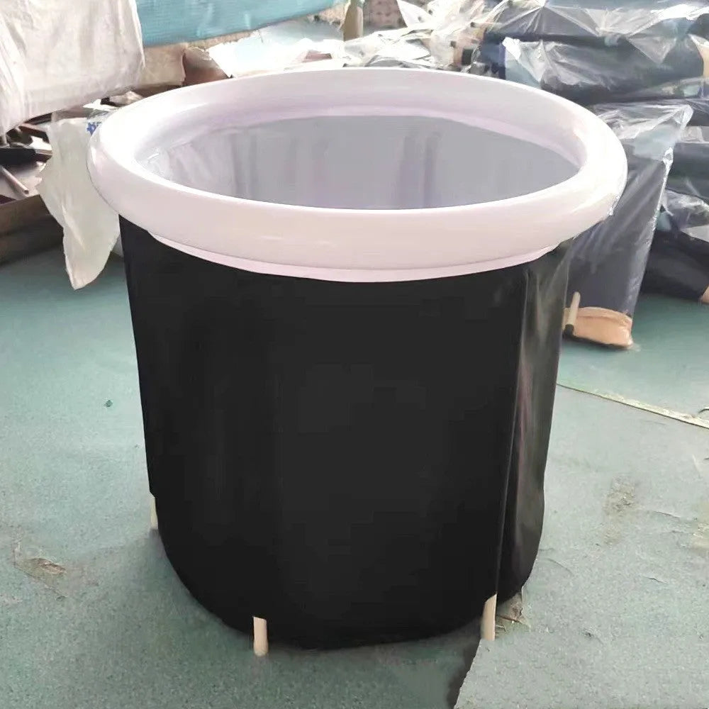 Black inflatable PVC ice bath tub with weather lid for cold therapy