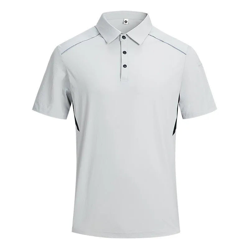 Men's solid colour short sleeve shirt with Ice Feeling quick-dry technology in black, navy, or grey.