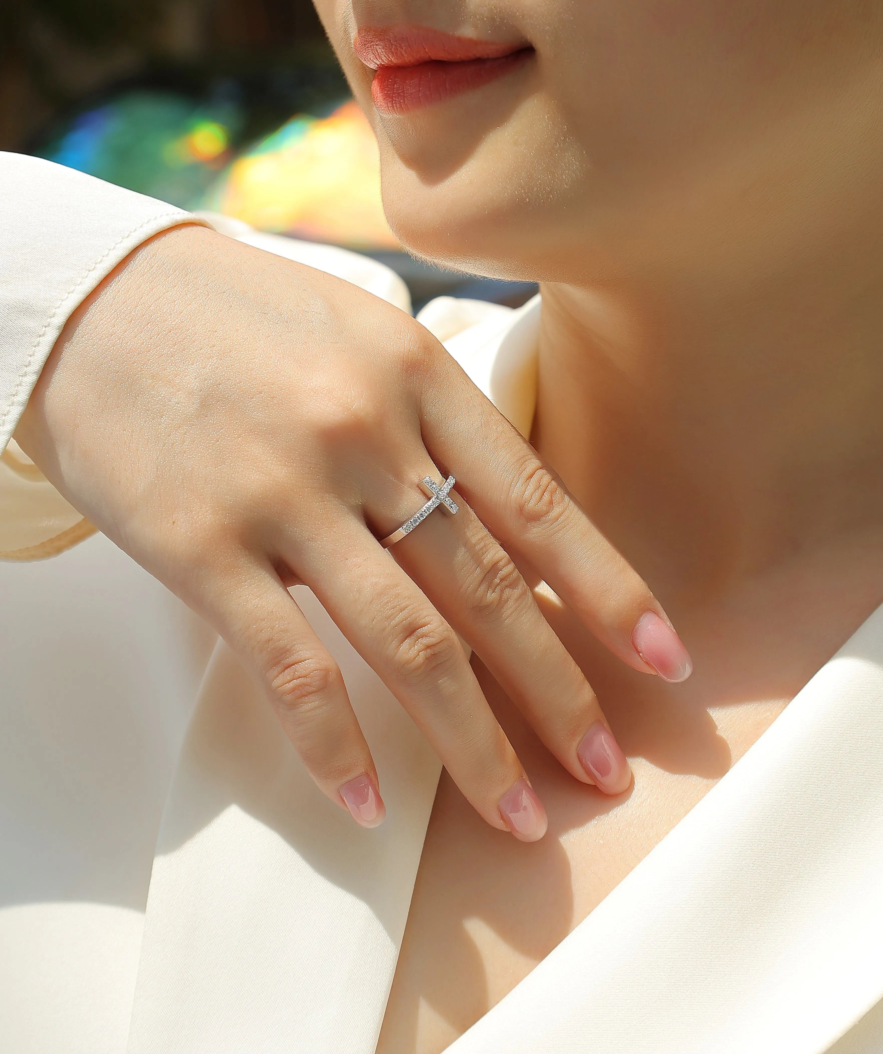 Holy Light Cross moissanite wedding ring set S925 silver gold-plated GRA certificate gift box
