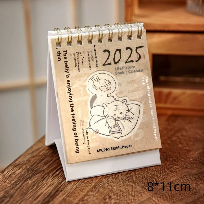 2025 mini desk calendar set showing four different paper calendar designs including Coffee Time theme