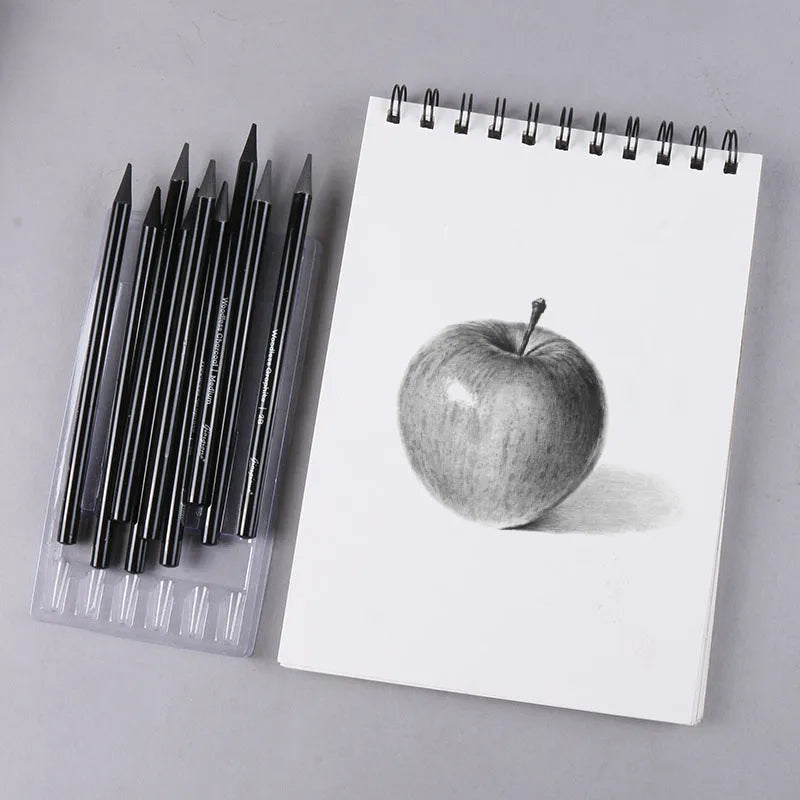 Set of graphite and carbonized wooden pencils on a suction card packaging.