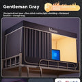 Grey polyester bed curtain with integrated mosquito net for 0.9 metre beds