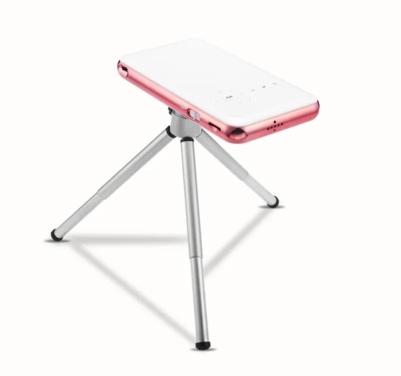 M6S white and rose gold miniature portable Android projector showing compact 145x80mm dimensions