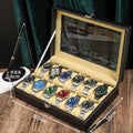 Household portable retro wood grain PU leather watch storage box with soft pillows, MDF shell, and glass finish