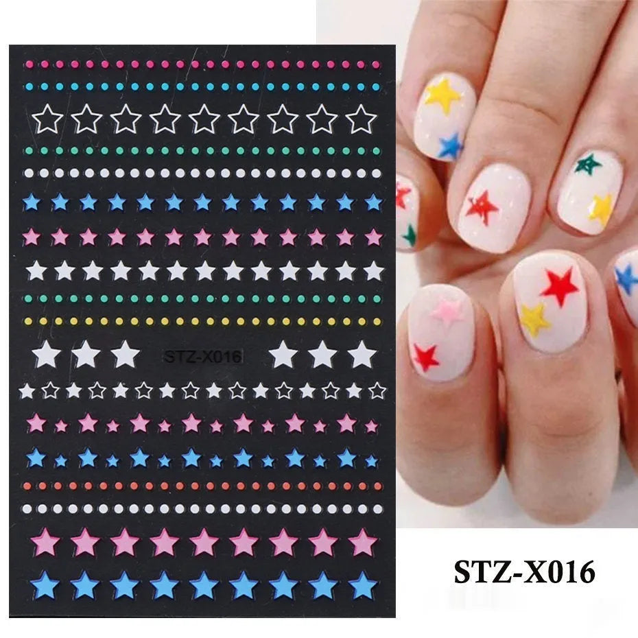 Cartoon nail art stickers sheet with black and silver love heart designs