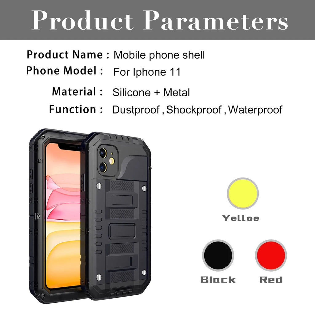 Waterproof metal diving phone case for iPhone 14 Pro Max in black, red, yellow colours