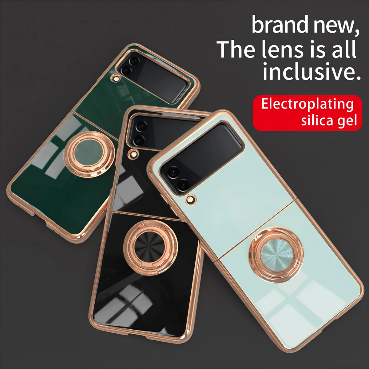 Samsung Z Flip phone case with electroplated magnetic ring and bracket in dark night green