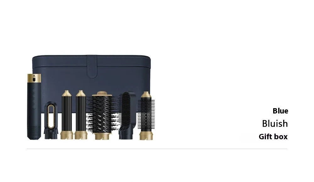 Multifunctional hot air styling comb with six attachment heads in leather case