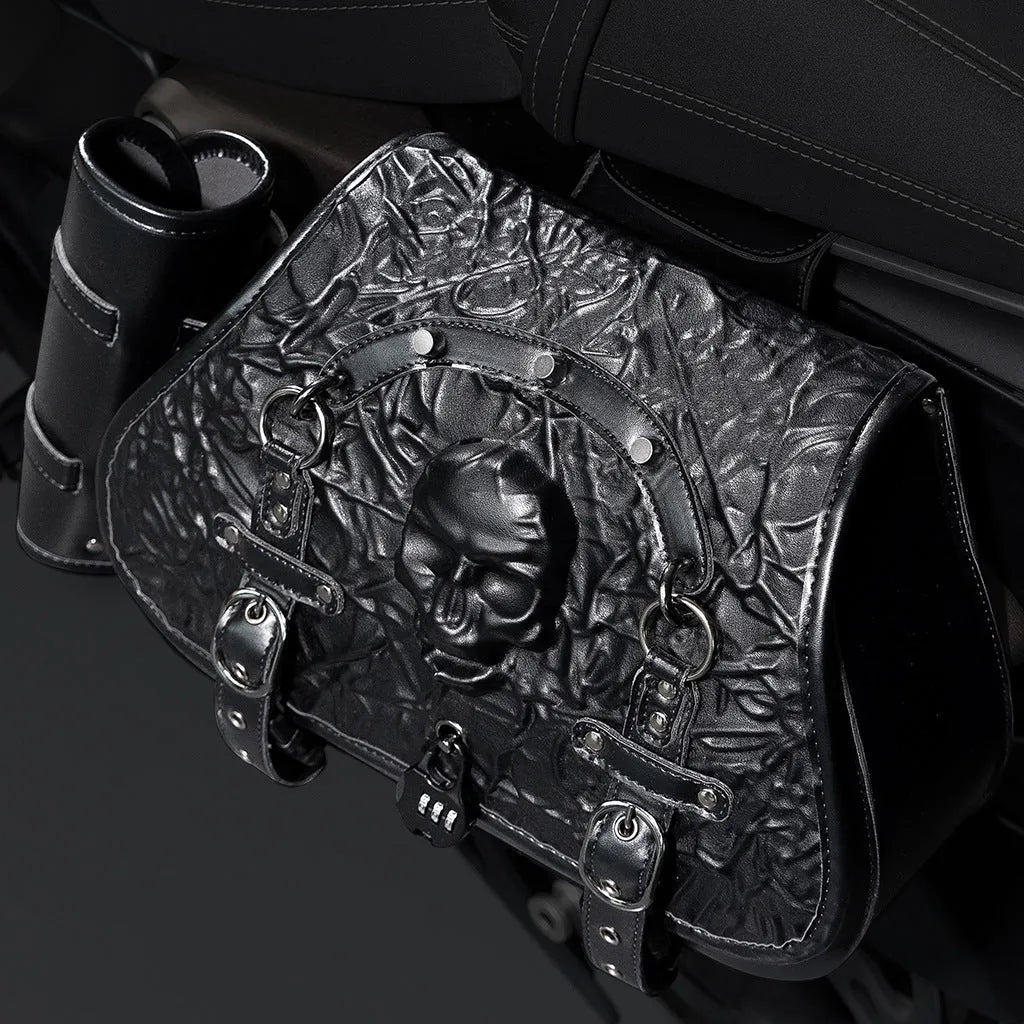 Black PU motorcycle side luggage bags mounted as a pair on a motorcycle