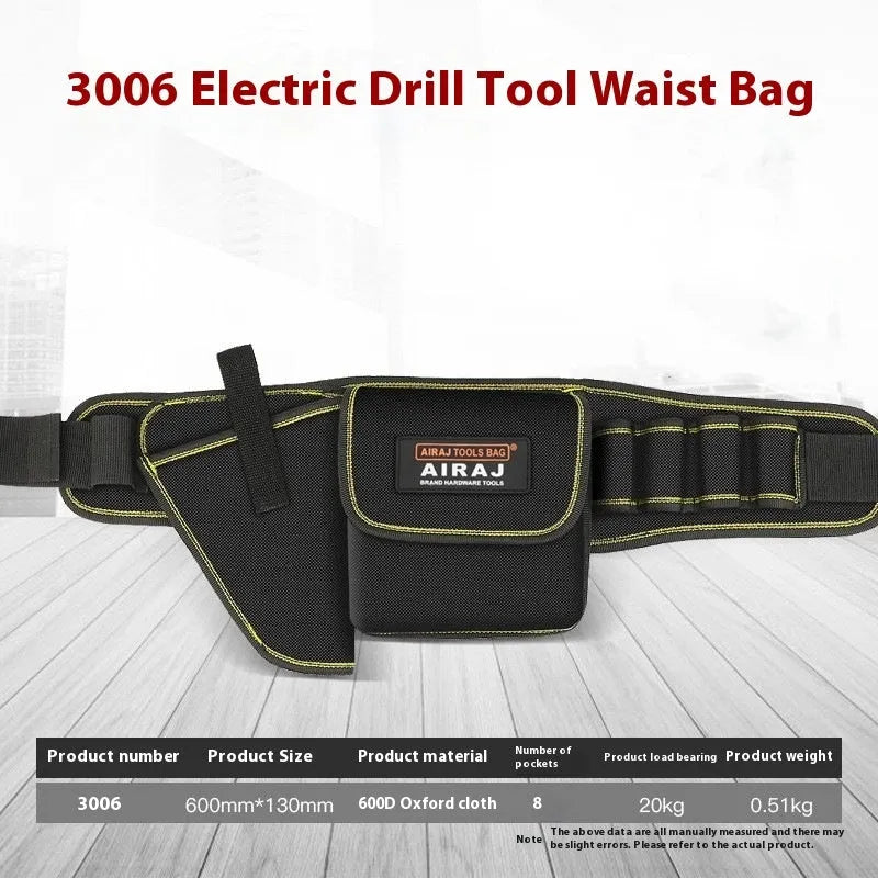 Multifunctional Oxford cloth tool waist bag with zipper closure for hardware and electrical tools