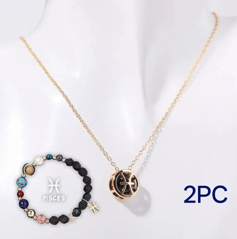 Natural stone beaded necklace and matching bracelet set on a table, showing bead texture.