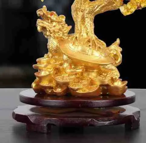 Citrine-coloured resin Feng Shui money tree ornament with small water turtle design