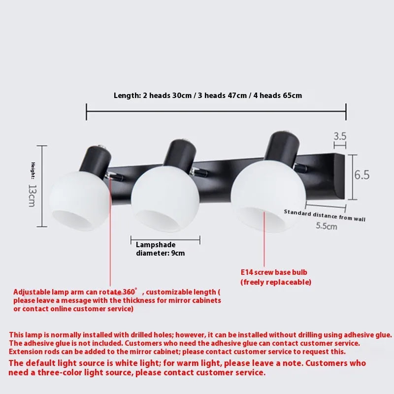 American style LED wall lamp for bathroom mirror in black finish