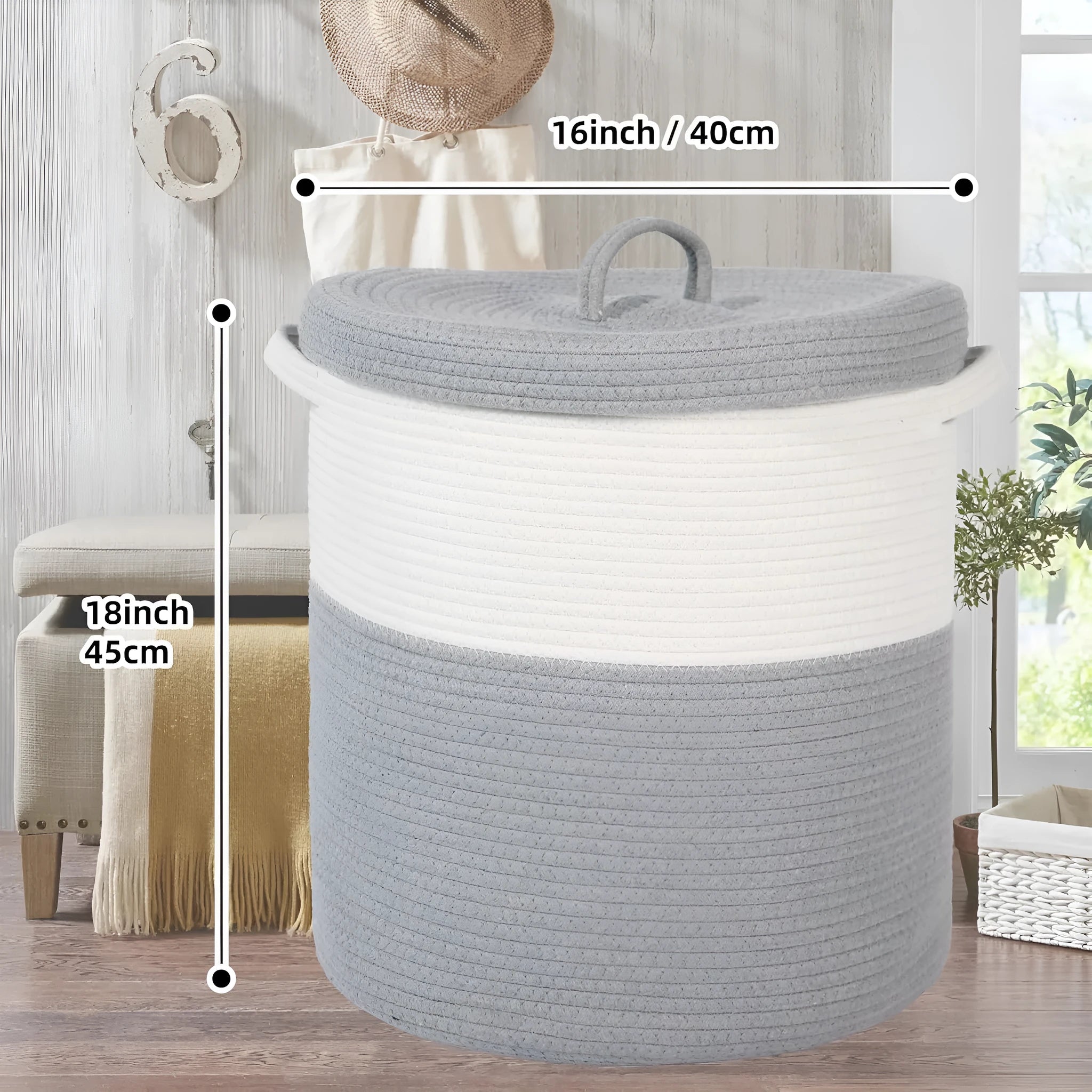 European style cotton string laundry basket extra large with lid in coffee colour series