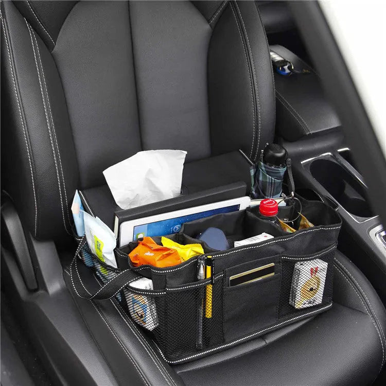 Black collapsible Oxford cloth storage box for car boot organisation, dimensions 33cm x 33cm x 16cm.