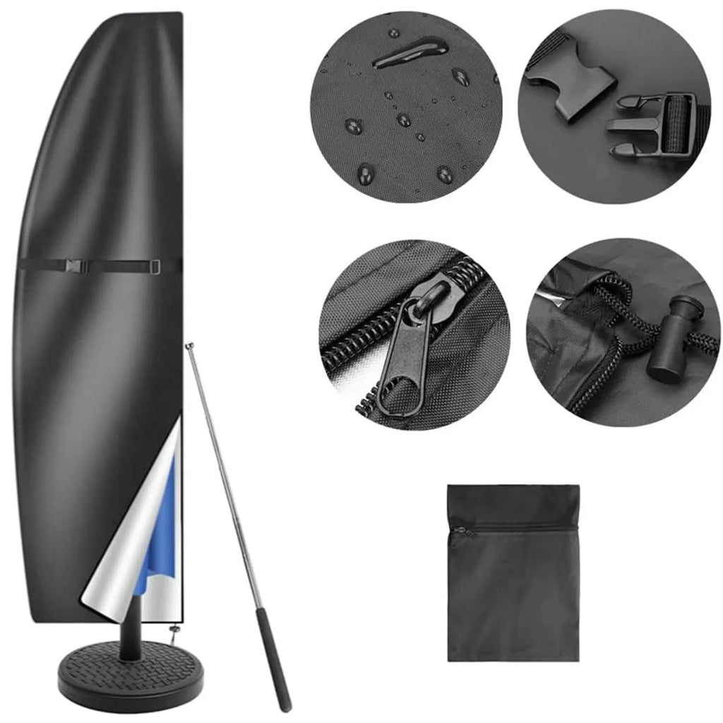 Grey Oxford cloth waterproof cover for a banana-shaped outdoor patio umbrella.