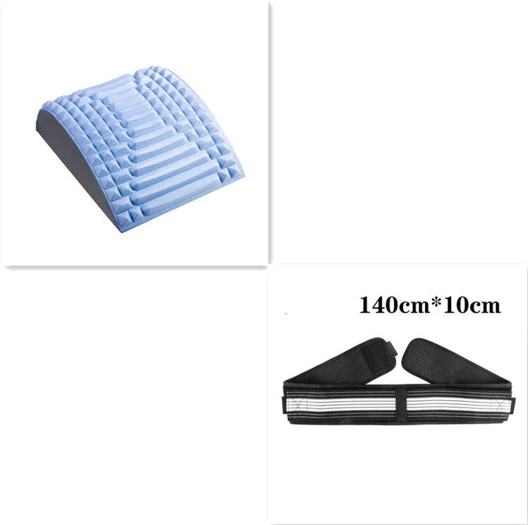 Blue EVA foam back stretcher pillow for lumbar and neck support on a flat surface.