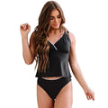 Black nylon women's split bikini swimsuit set sleeveless design