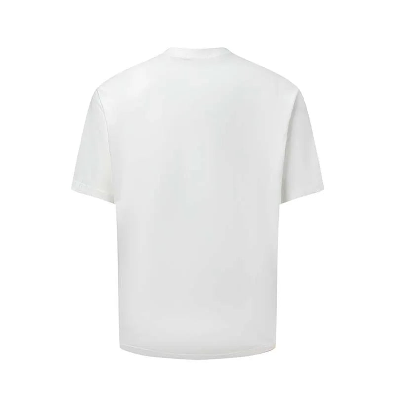 Men's white American retro letter printed cotton blend t-shirt loose fit
