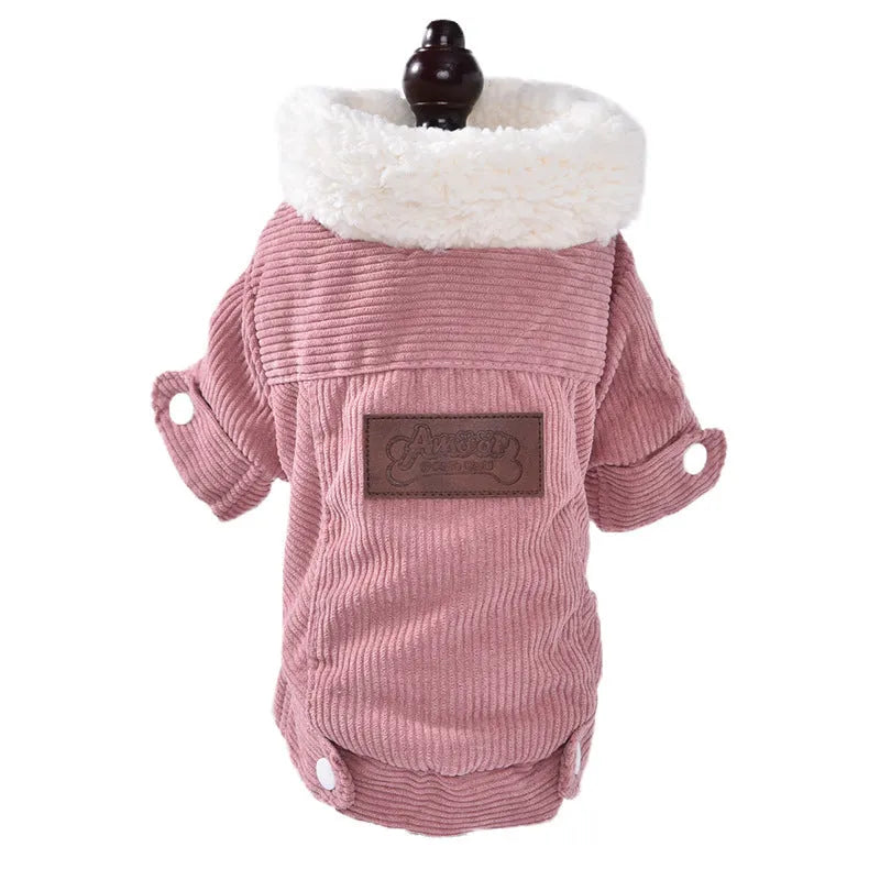 Grey lambswool dog vest with fleece lining for winter warmth on small breed pet