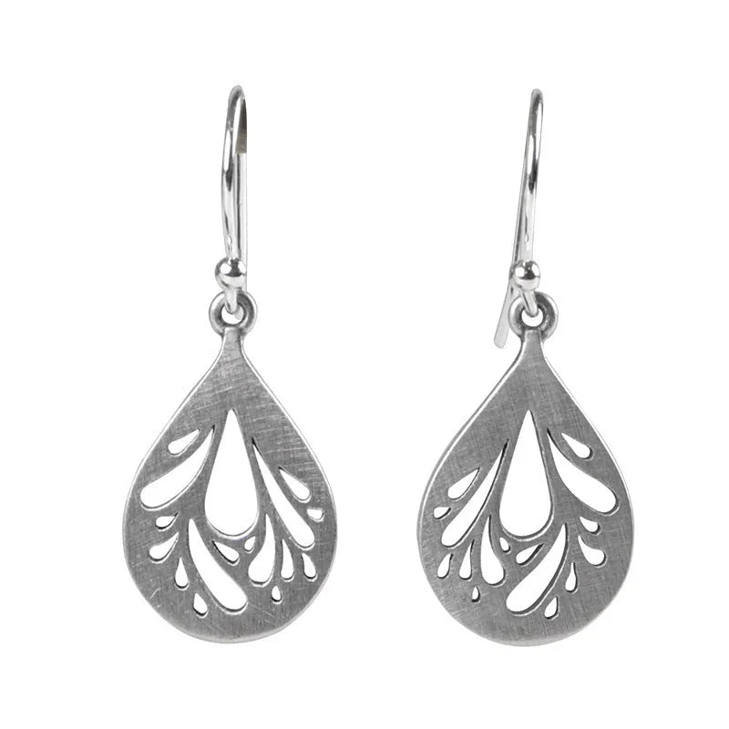Pair of retro-style hollow water drop earrings made from 925 sterling silver