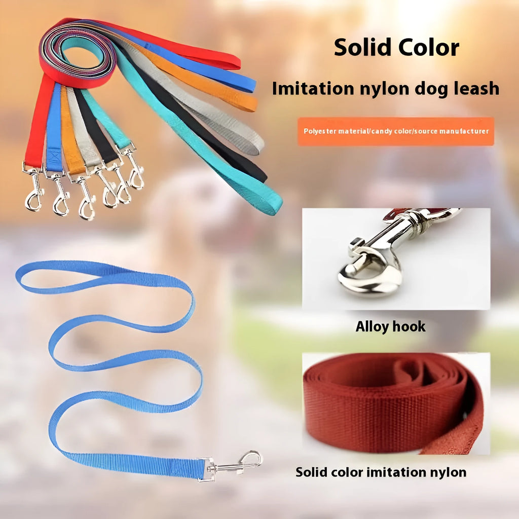 Solid colour polyester dog hand holding rope in blue, shown with a choice of width specifications.
