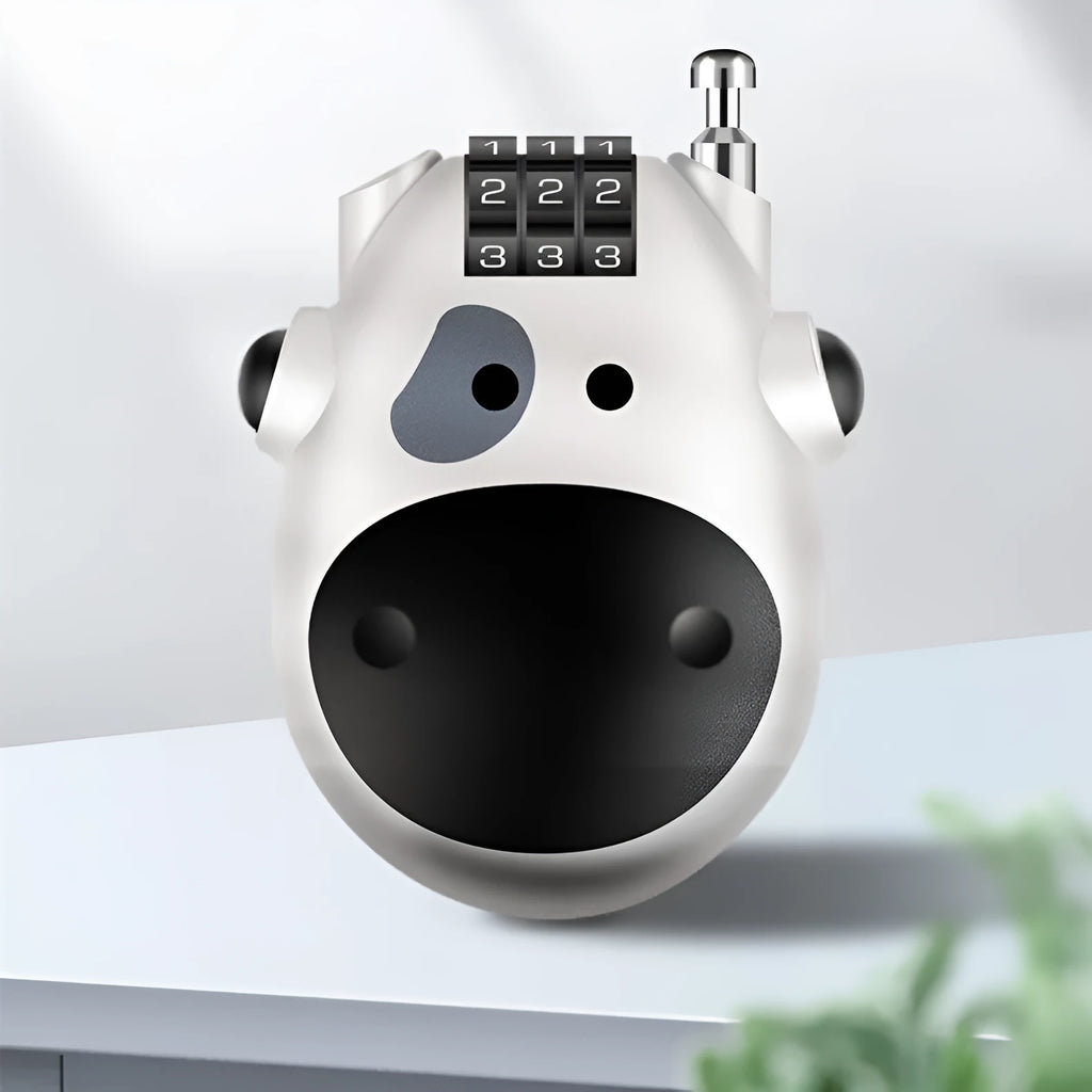 Retractable wire rope helmet lock with cow design and ABS plastic housing