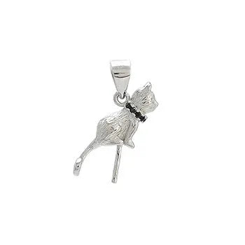 925 sterling silver cat pendant necklace on a clavicle-length chain, showing the detailed feline charm.