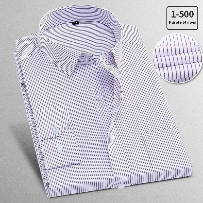 Men's long-sleeved linen business shirt in pink diagonal or red plain colours for spring casual wear