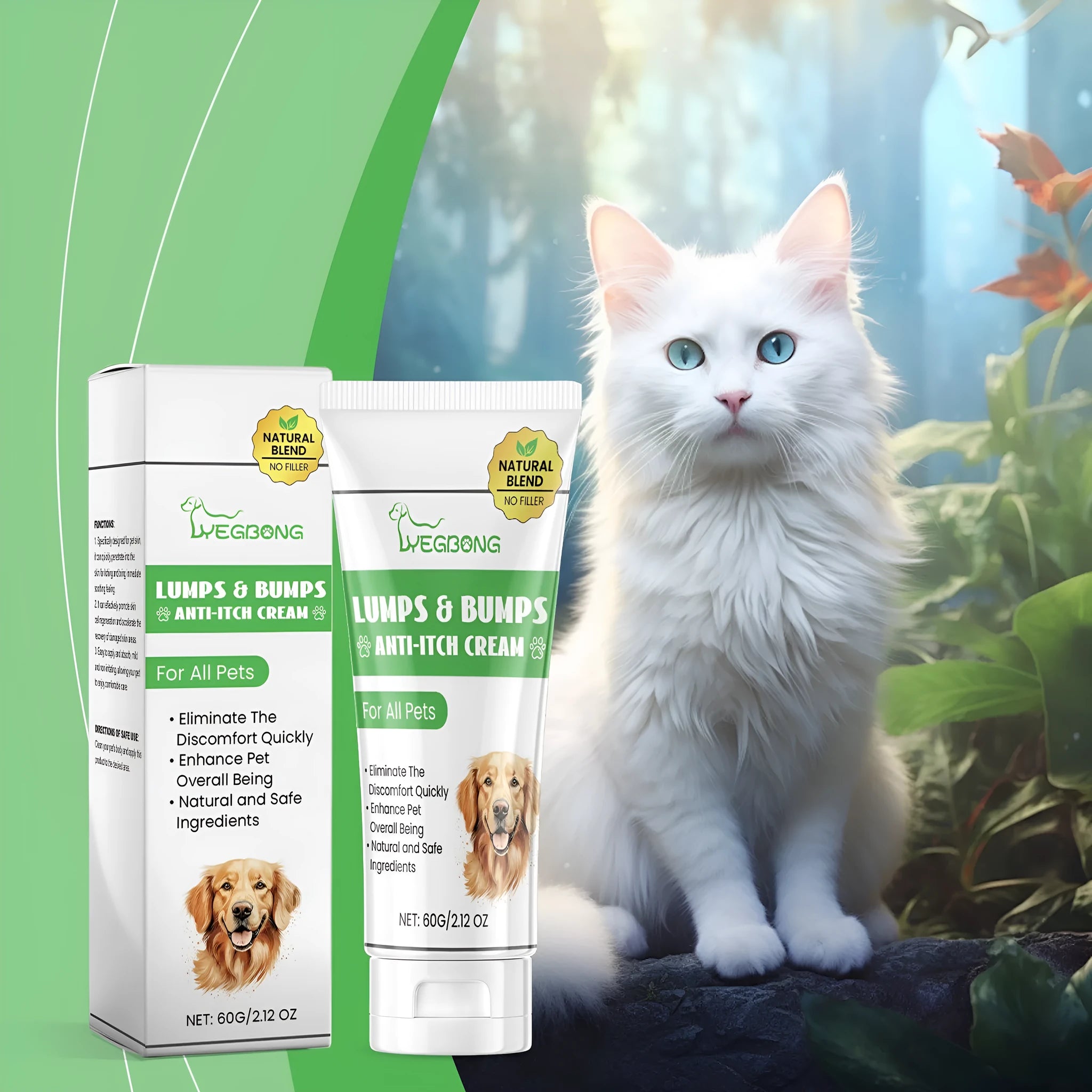 60g tube of pet itch relieving cream for cats with natural extracts