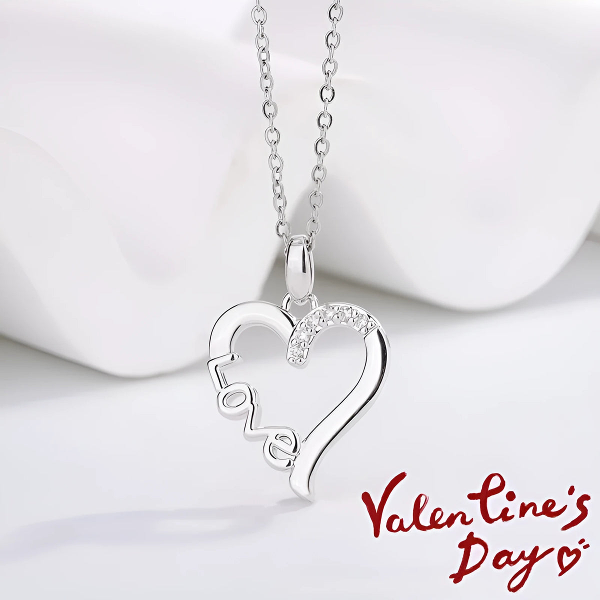 Creative Heart LOVE titanium steel pendant necklace with electroplated white gold finish and copper love heart charm