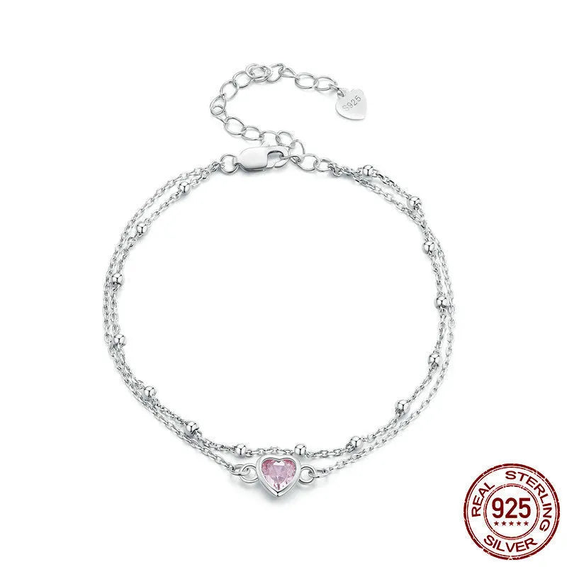 925 sterling silver heart-shaped bracelet with 6mm pendant and adjustable chain