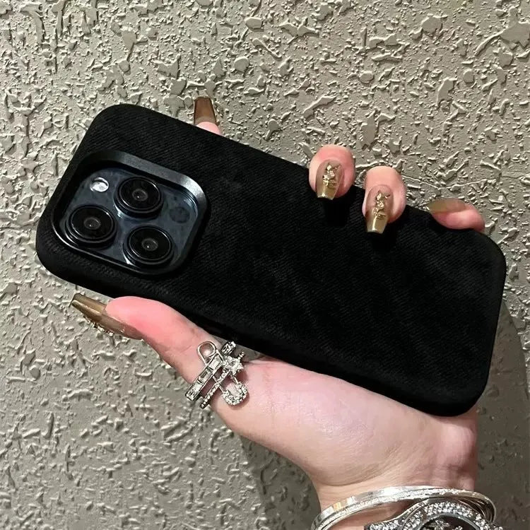 Magnetic leather flannel phone case for Apple iPhone, shown in silver grey colour.