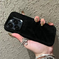 Magnetic leather flannel phone case for Apple iPhone, shown in silver grey colour.
