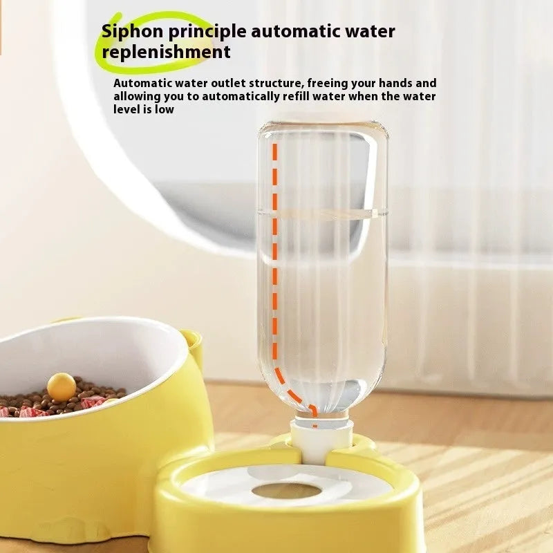 Automatic drinking pet basin for cats with two plastic bowls in a choice of five colours.