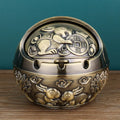 Creative alloy ashtray with smoke extinguishing slot in bronze finish, Money Tree design.