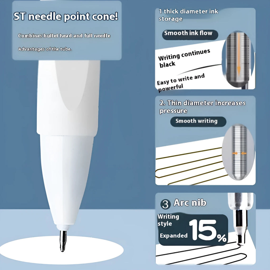 Pack of 10 quick-drying ballpoint pen refills in black, blue, red, and ink blue colours