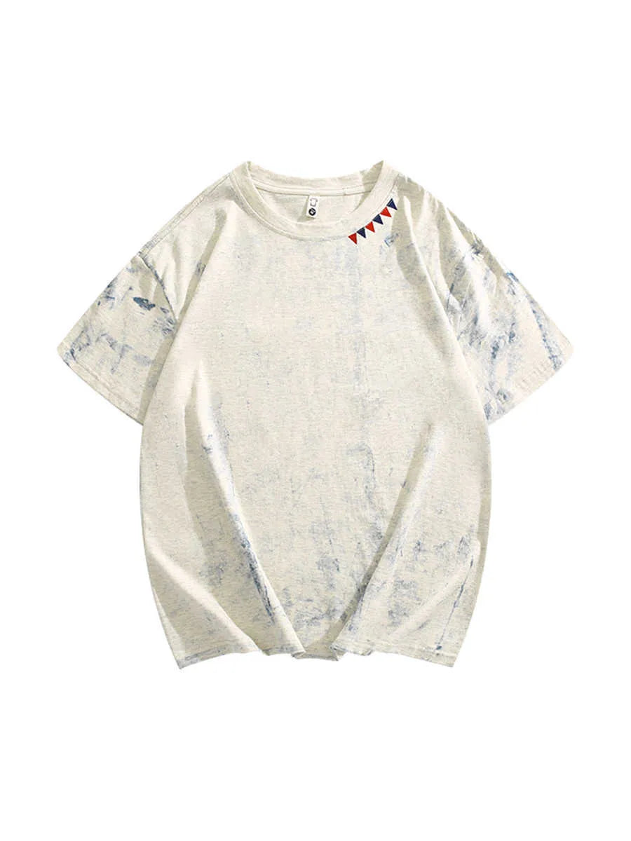 Grey tie dye printed loose fit T-shirt with round neck and half sleeves