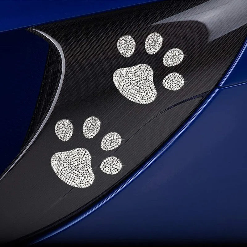 Diamond-encrusted glass car sticker with butterfly and bear claw design for vehicle decoration.