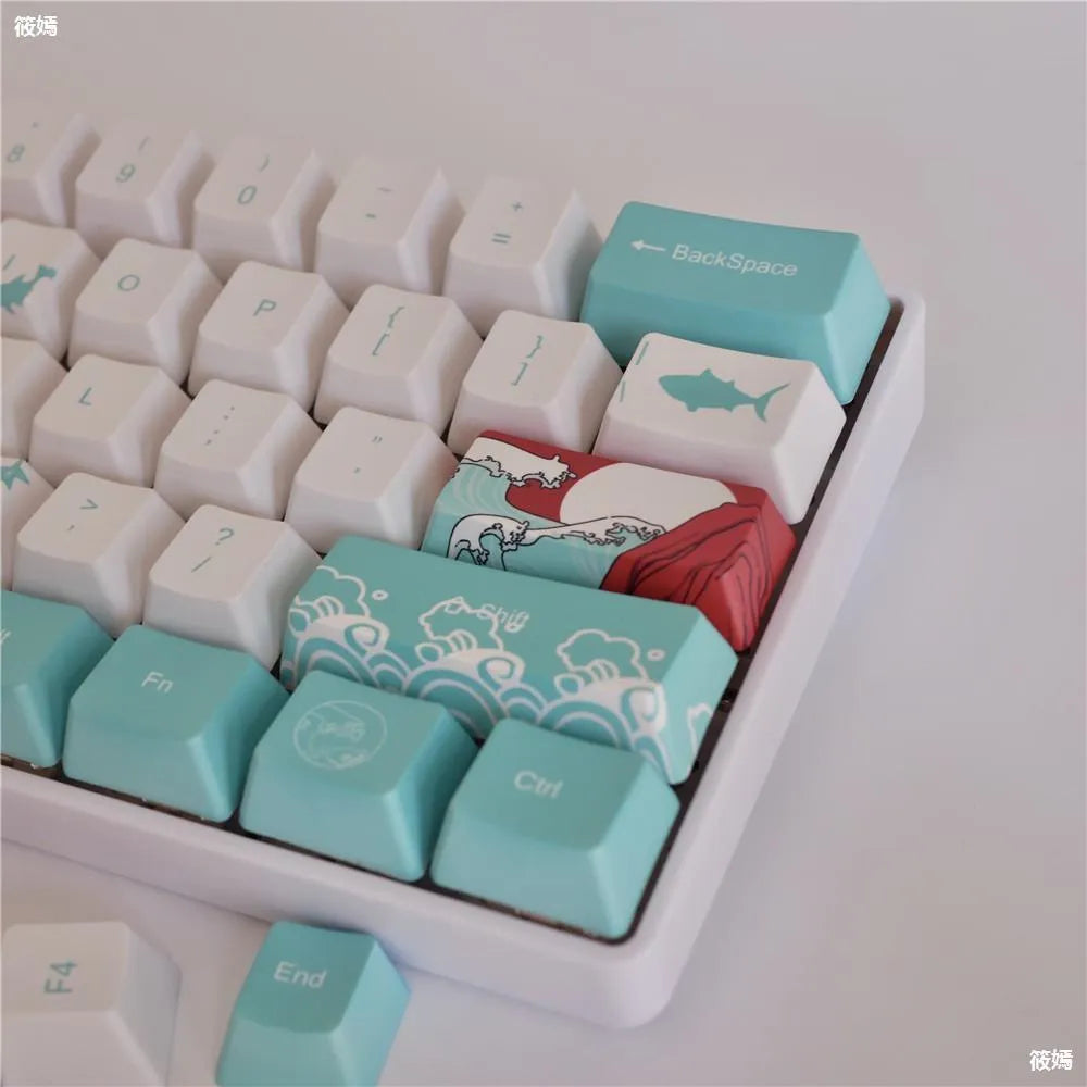 Coral Sea themed PBT keycap set with five-sided dye sublimation for Xiao Yan mechanical keyboards