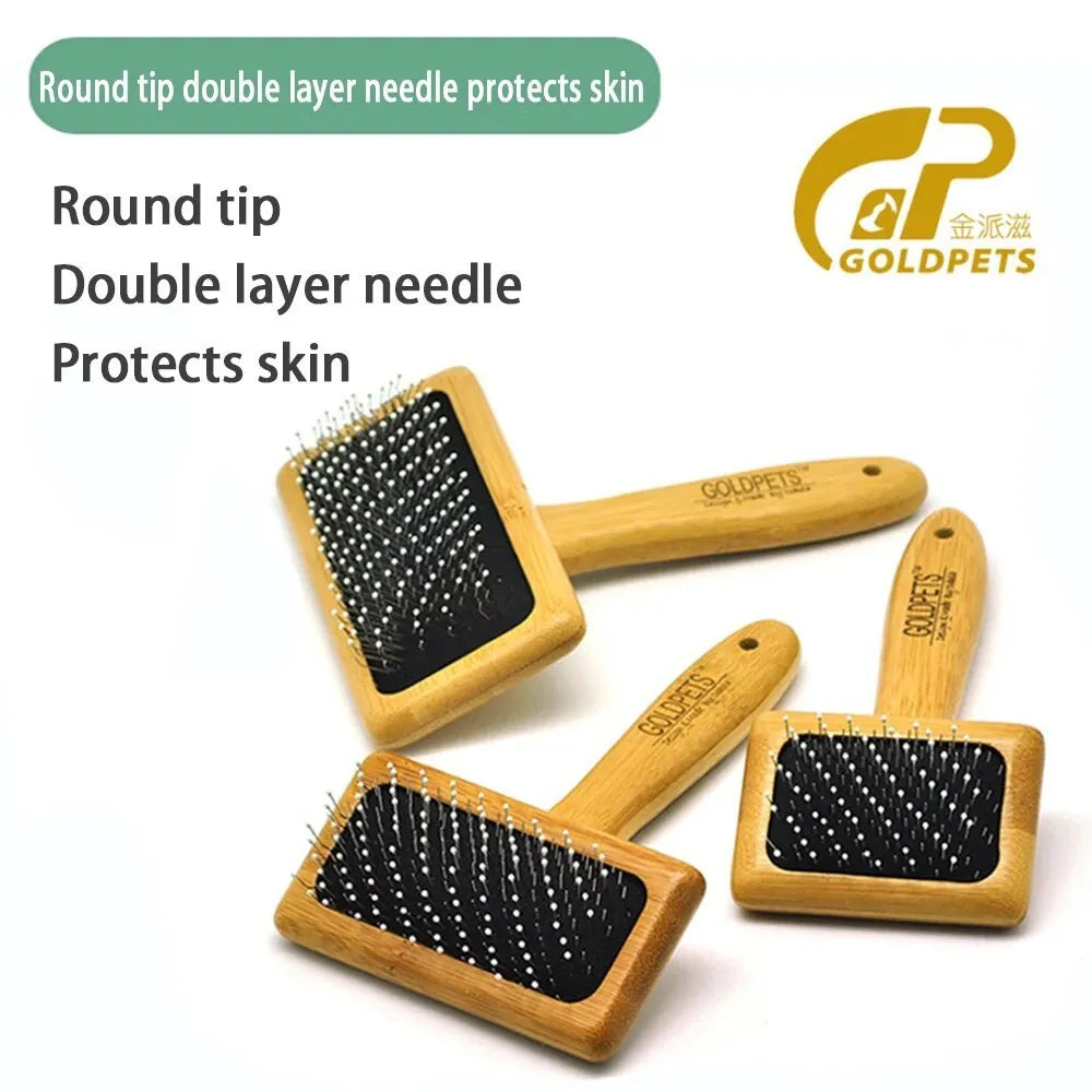 Bamboo slicker brush with stainless steel pins for grooming dogs and cats