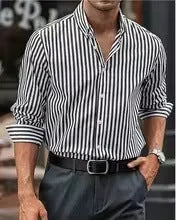 Men's loose fit striped cardigan shirt in multiple colour options with button front and long sleeves