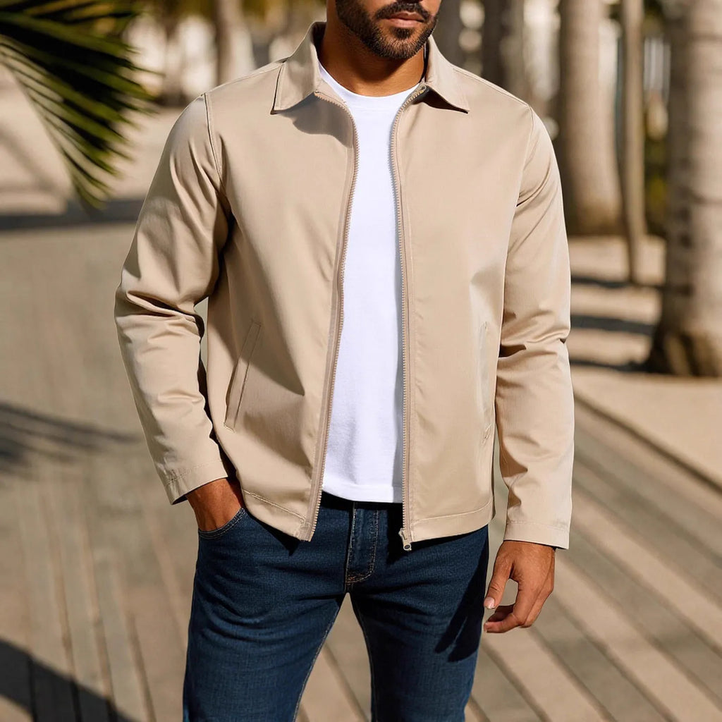 Men's zip-front cardigan jacket in a polyester blend with raglan sleeves, shown in emerald green.